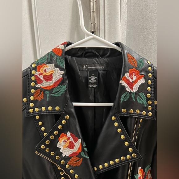 Anna Sui Rockstud floral embroider faux leather jacket - Picture 2 of 5